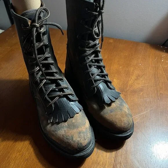 Rhino Distressed Leather Lace Up Packer Boots US 8 Grunge Hobo Combat Western